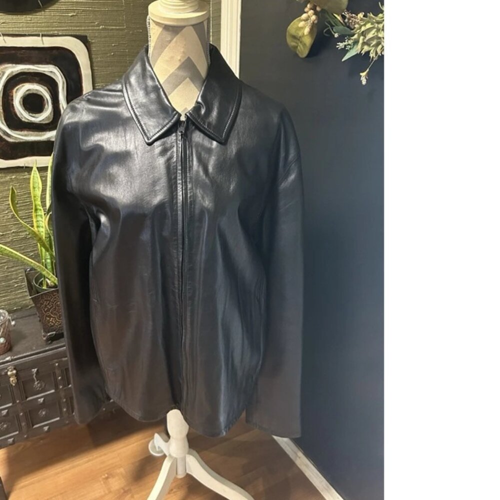 VINTAGE MENS DKNY DONNA KAREN NEW YORK LEATHER JACKET SIZE L FANTASTIC CONDITION